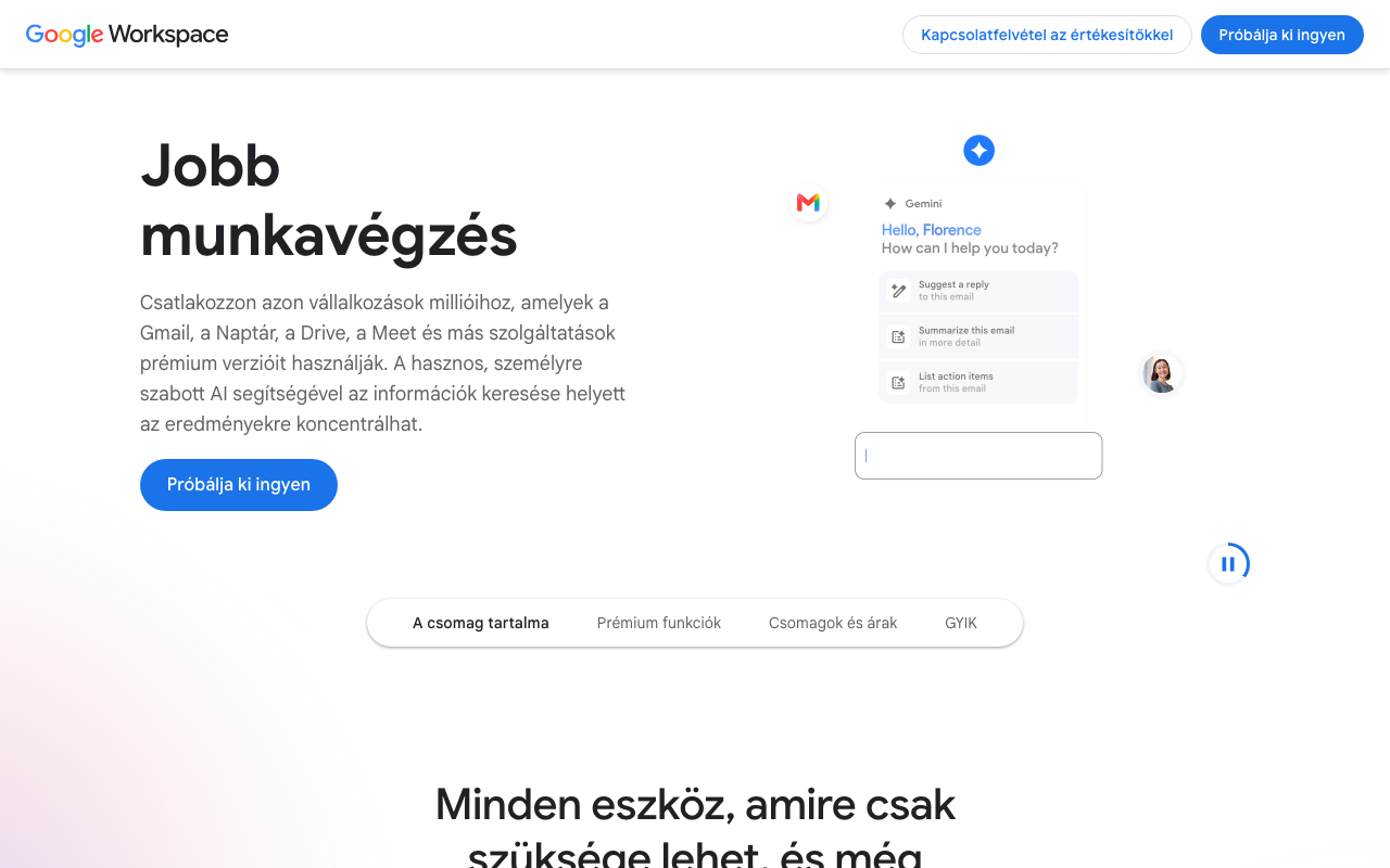 Google Workspace felület