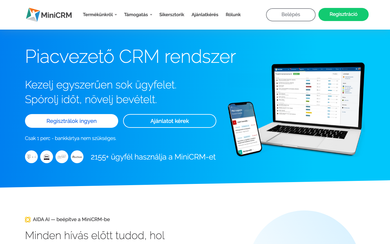 MiniCRM felület