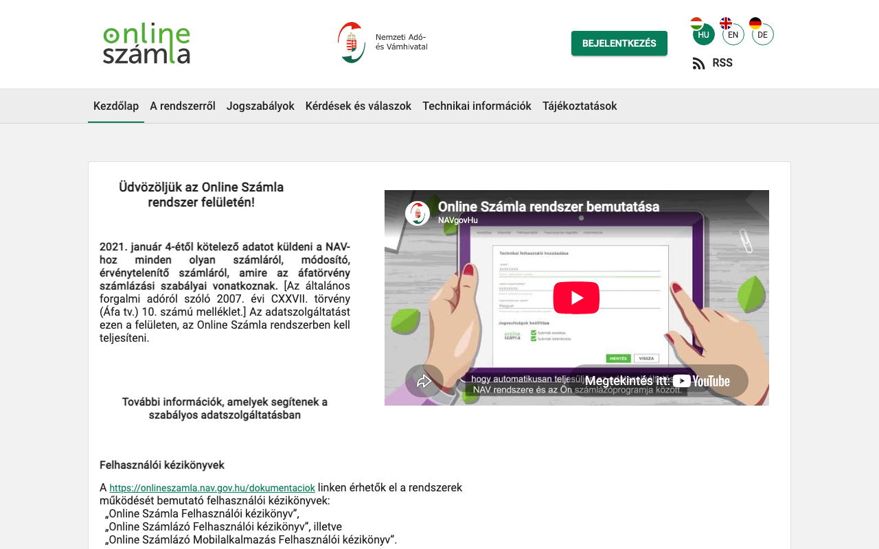 NAV Online Számla felület